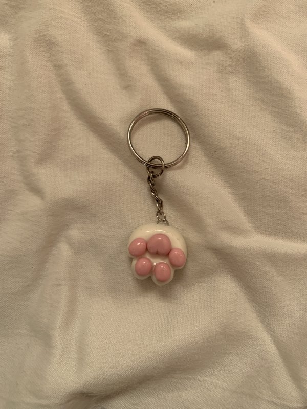 Pink and white Cat paw keychain